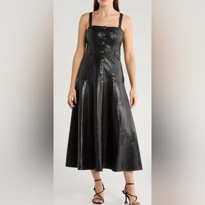 CINQ À SEPT Veena Faux Leather Dress Black